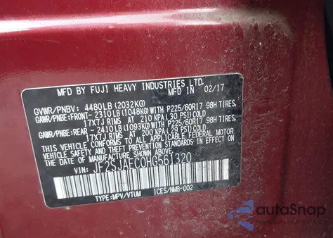 2017 Subaru Forester 2.5I Premium из США, поврежденный, VIN JF2SJAEC0HG561320